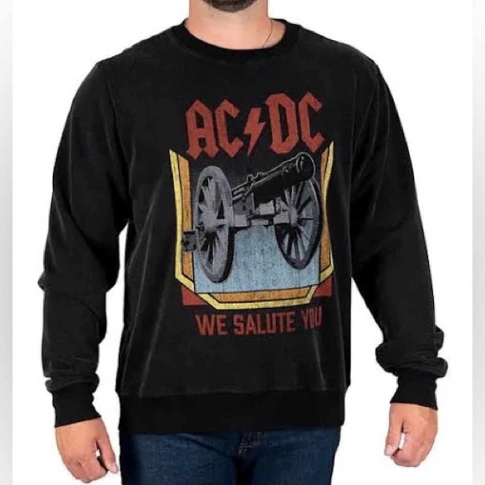 AC/DC Licensed We Salute You Graphic Fleece Crew
